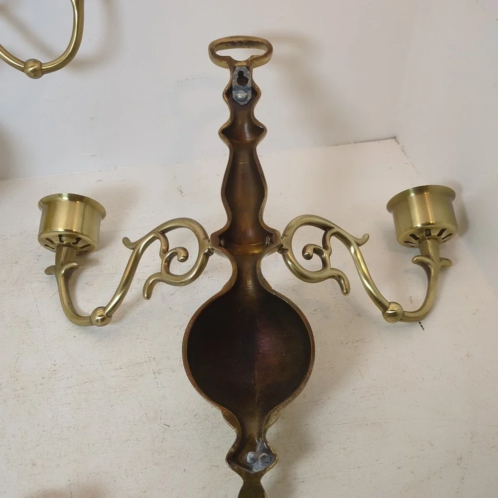 Pair  Of Colonial‎ Brass Two arms Scones Candle Holder Vintage